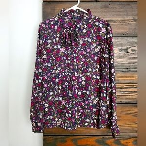 Brooks Brothers floral purple bow neck button down size 12